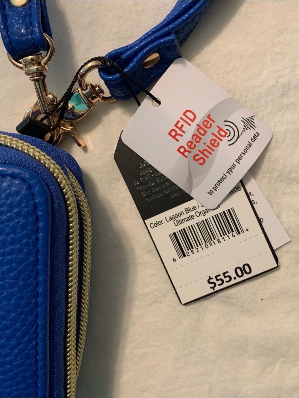 Women's RFID Shield Crossbody/Wristlet with Removable Strap Bright Lagoon Blue. - Picture 2 of 8